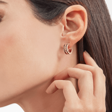[ELAN LUXE]ZERO 1 ROCK PINK GOLD EARRINGS WITH STUDDED SPIRAL AND BLACK CERAMIC