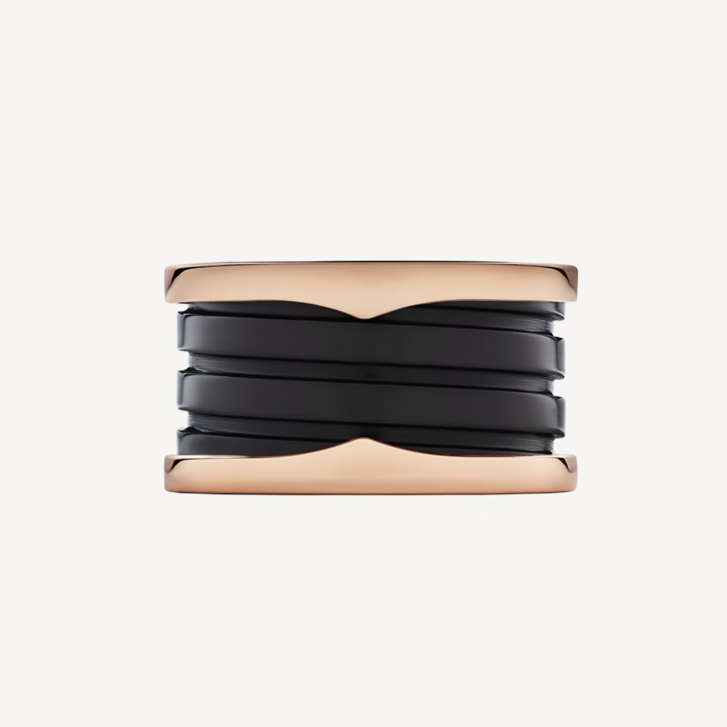 [ELAN LUXE]ZERO 1 FOUR-BAND LOOPS AND BLACK CERAMIC SPIRAL PINK GOLD RING