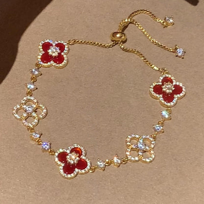[ELAN LUXE]CLOVER 5 MOTIF PINK BLUE RED WHITE BRACELET