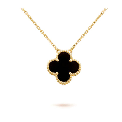 [ELAN LUXE]CLOVER 15MM BLACK ONYX SINGLE FLOWER NECKLACE