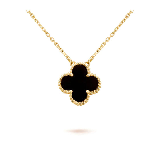 [ELAN LUXE]CLOVER 15MM BLACK ONYX SINGLE FLOWER NECKLACE