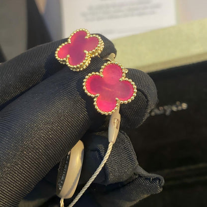 [ELAN LUXE]NEW CLOVER 1 MOTIF PINK ENAMEL STUD EARRINGS