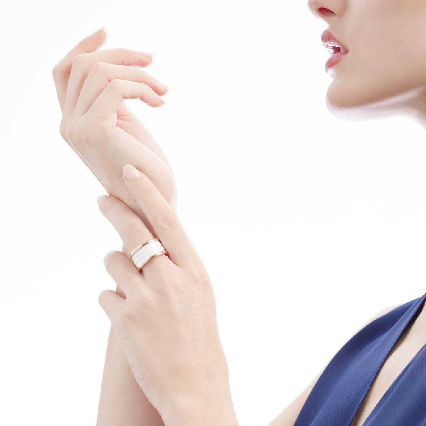 [ELAN LUXE]ZERO 1 FOUR-BAND LOOPS AND WHITE CERAMIC SPIRAL PINK GOLD RING