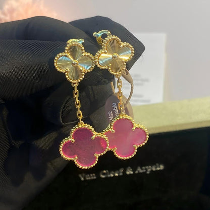[ELAN LUXE]NEW CLOVER 2 MOTIF PINK ENAMEL EARRINGS