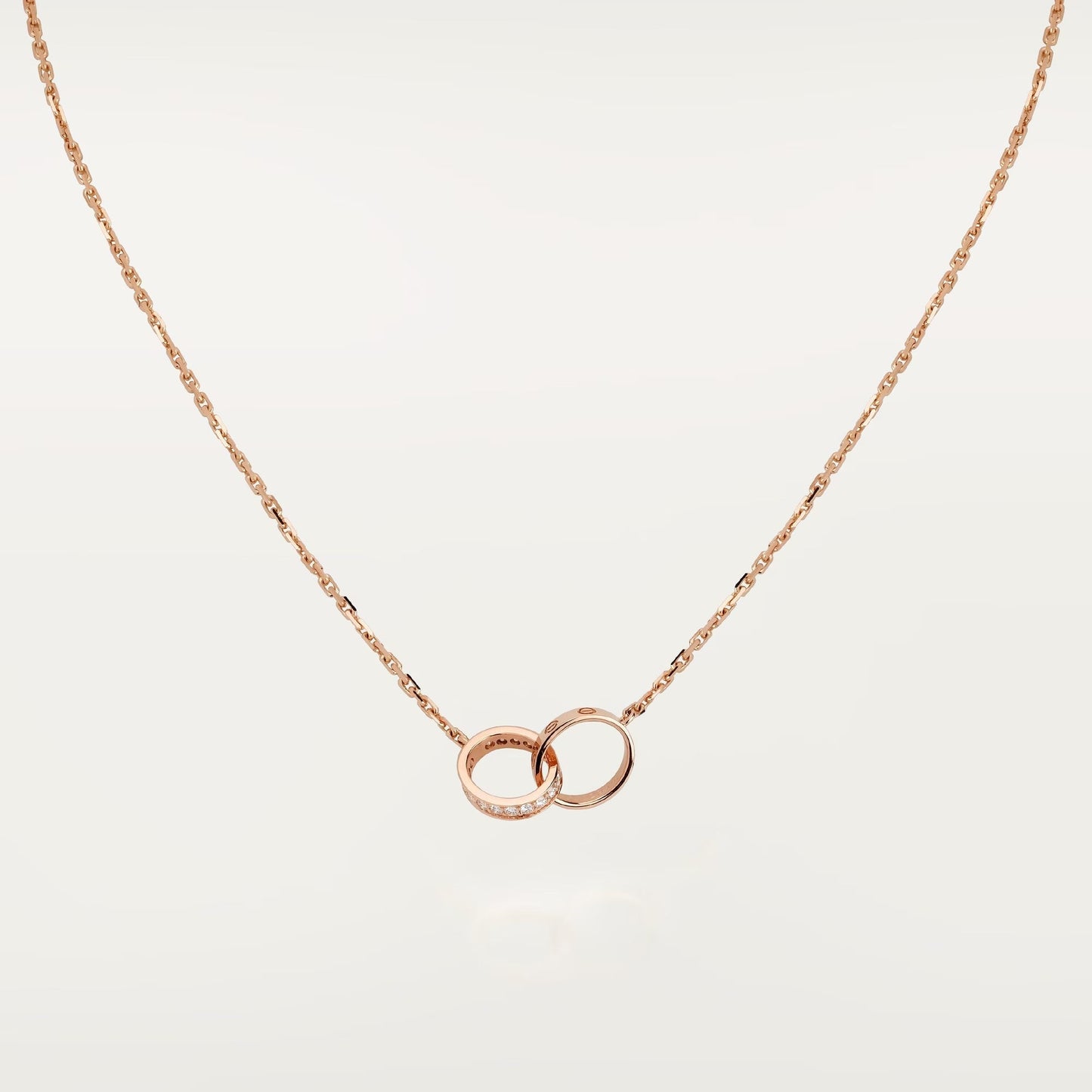 [ELAN LUXE]LOVE DOUBLE RING HALF DIAMOND NECKLACE