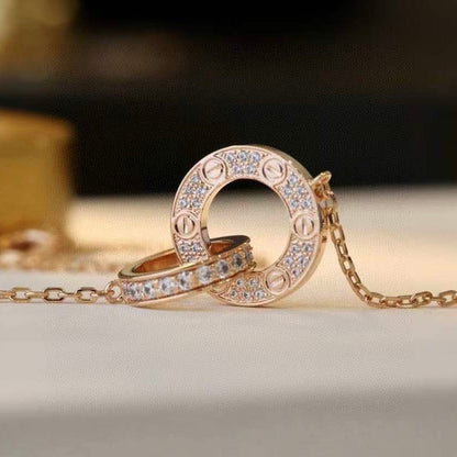 [ELAN LUXE]LOVE 7.6MM NECKLACE ROSE GOLD AND SILVER  FULL DIAMOND