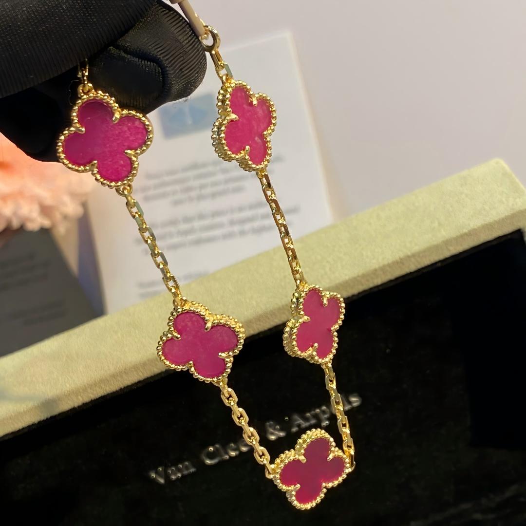 [ELAN LUXE]CLOVER 5 MOTIFS PINK ENAMEL BRACELET
