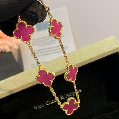 [ELAN LUXE]CLOVER 5 MOTIFS PINK ENAMEL BRACELET