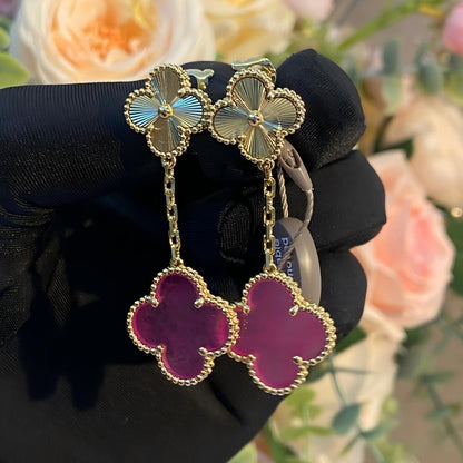 [ELAN LUXE]NEW CLOVER 2 MOTIF PINK ENAMEL EARRINGS