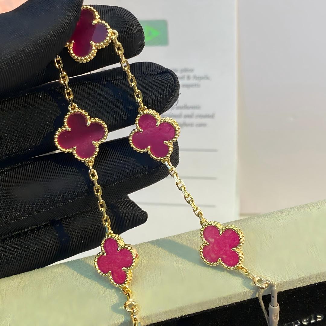 [ELAN LUXE]CLOVER 5 MOTIFS PINK ENAMEL BRACELET