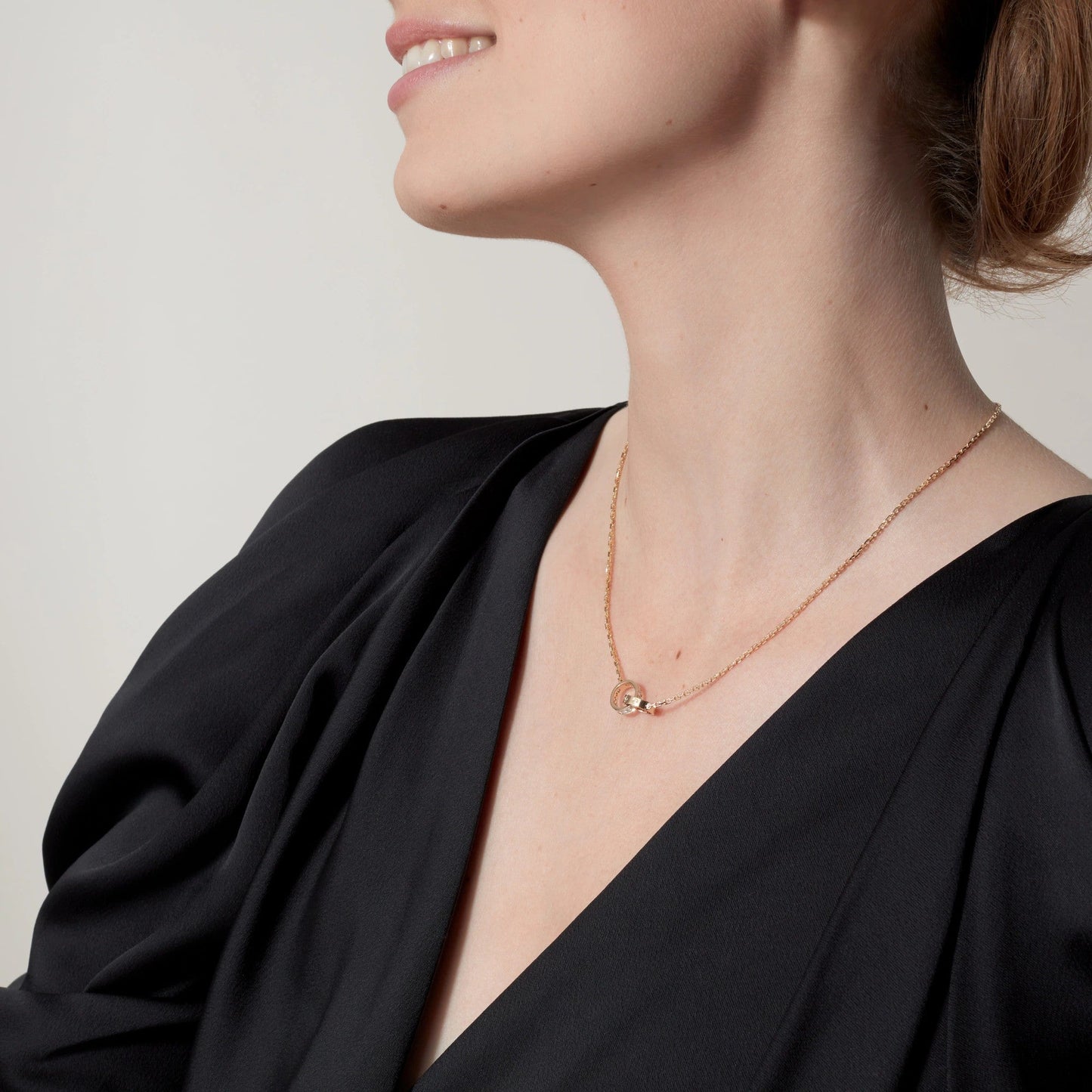 [ELAN LUXE]LOVE DOUBLE RING HALF DIAMOND NECKLACE