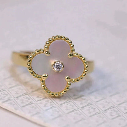 [ELAN LUXE]CLOVER PINK MOP RING GOLD DIAMOND