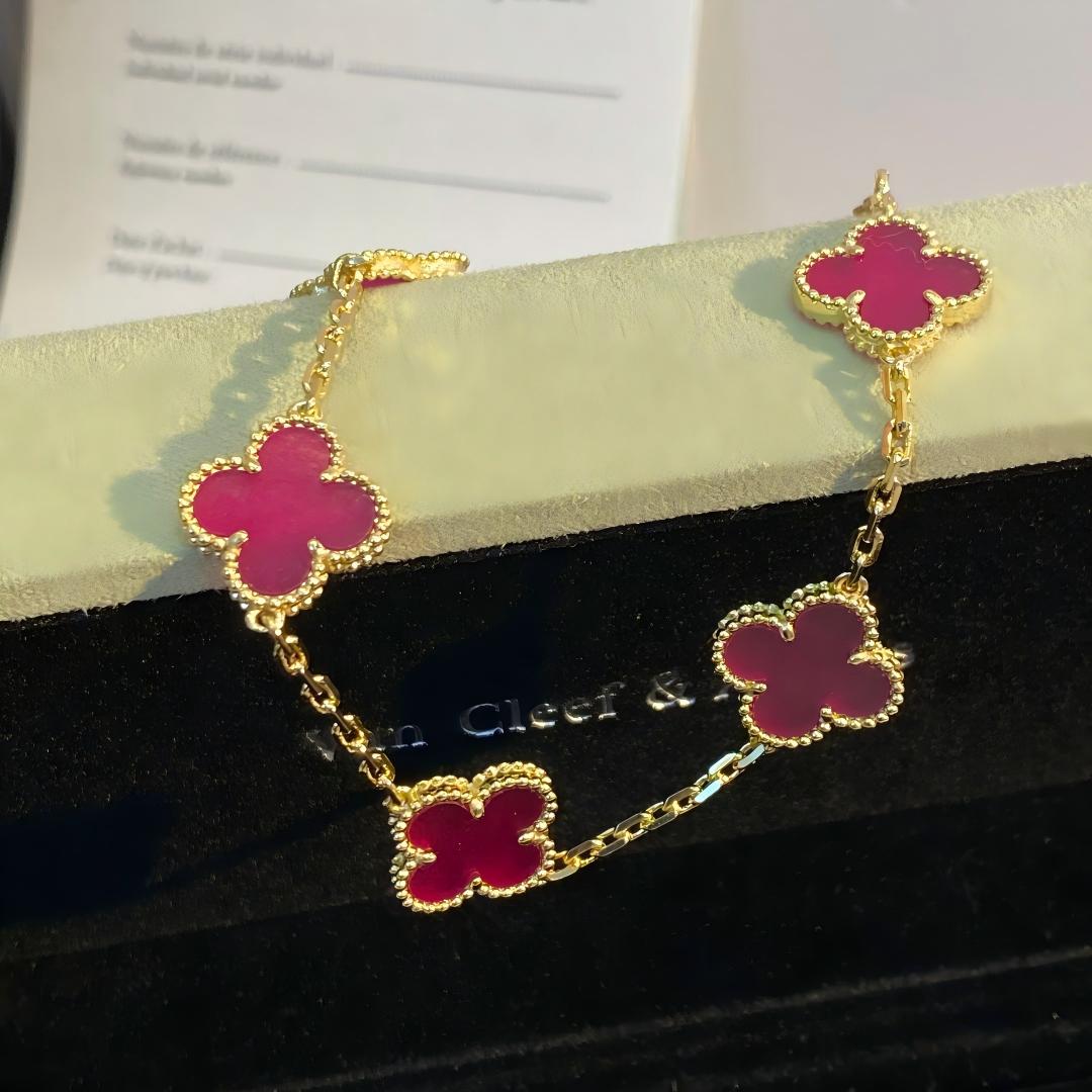 [ELAN LUXE]CLOVER 5 MOTIFS PINK ENAMEL BRACELET