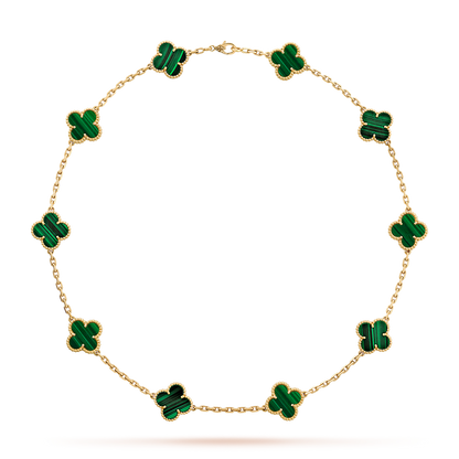 [ELAN LUXE]CLOVER 10 MOTIFS MALACHITE NECKLACE