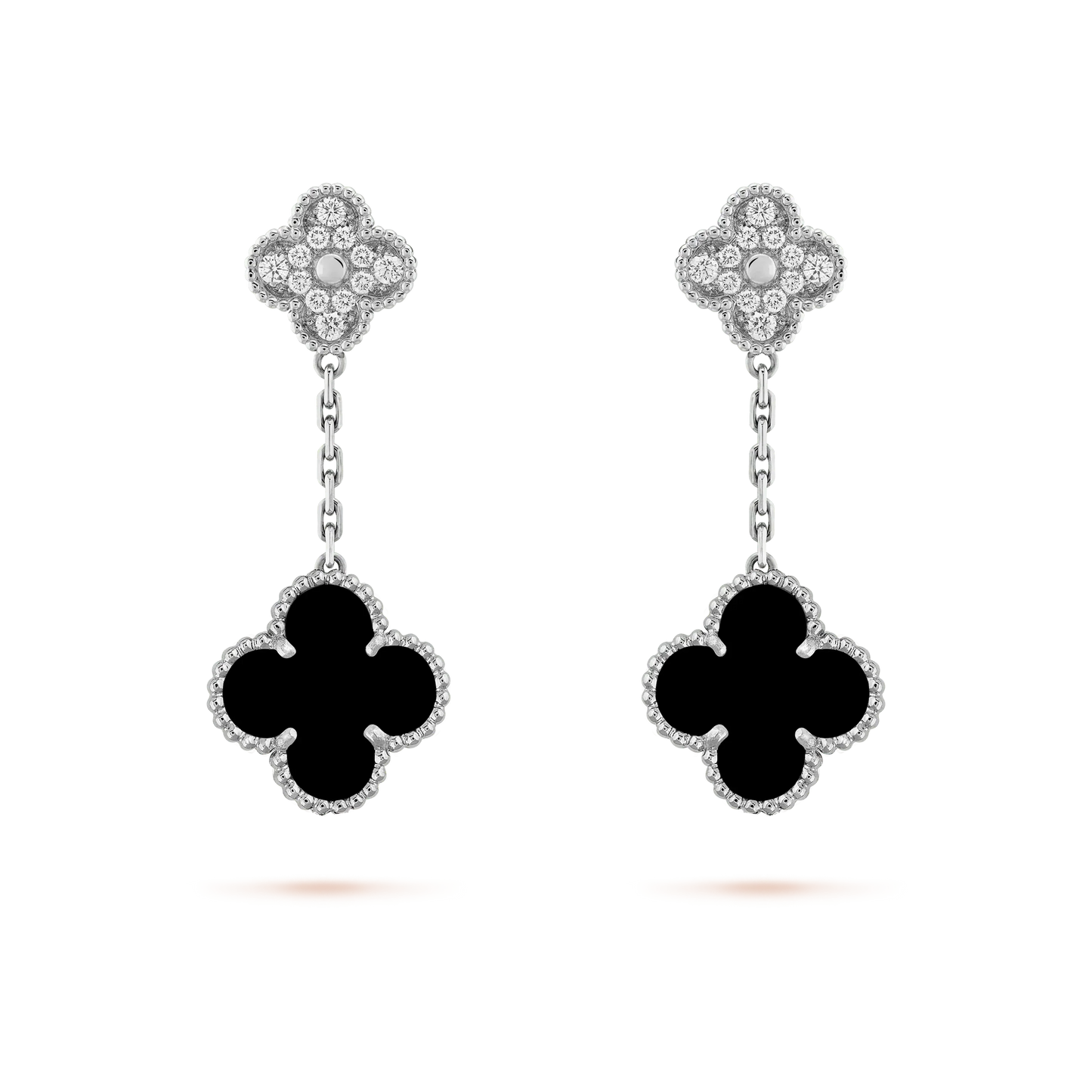 [ELAN LUXE]CLOVER 2 MOTIFS  DIAMOND ONYX EARRINGS SILVER