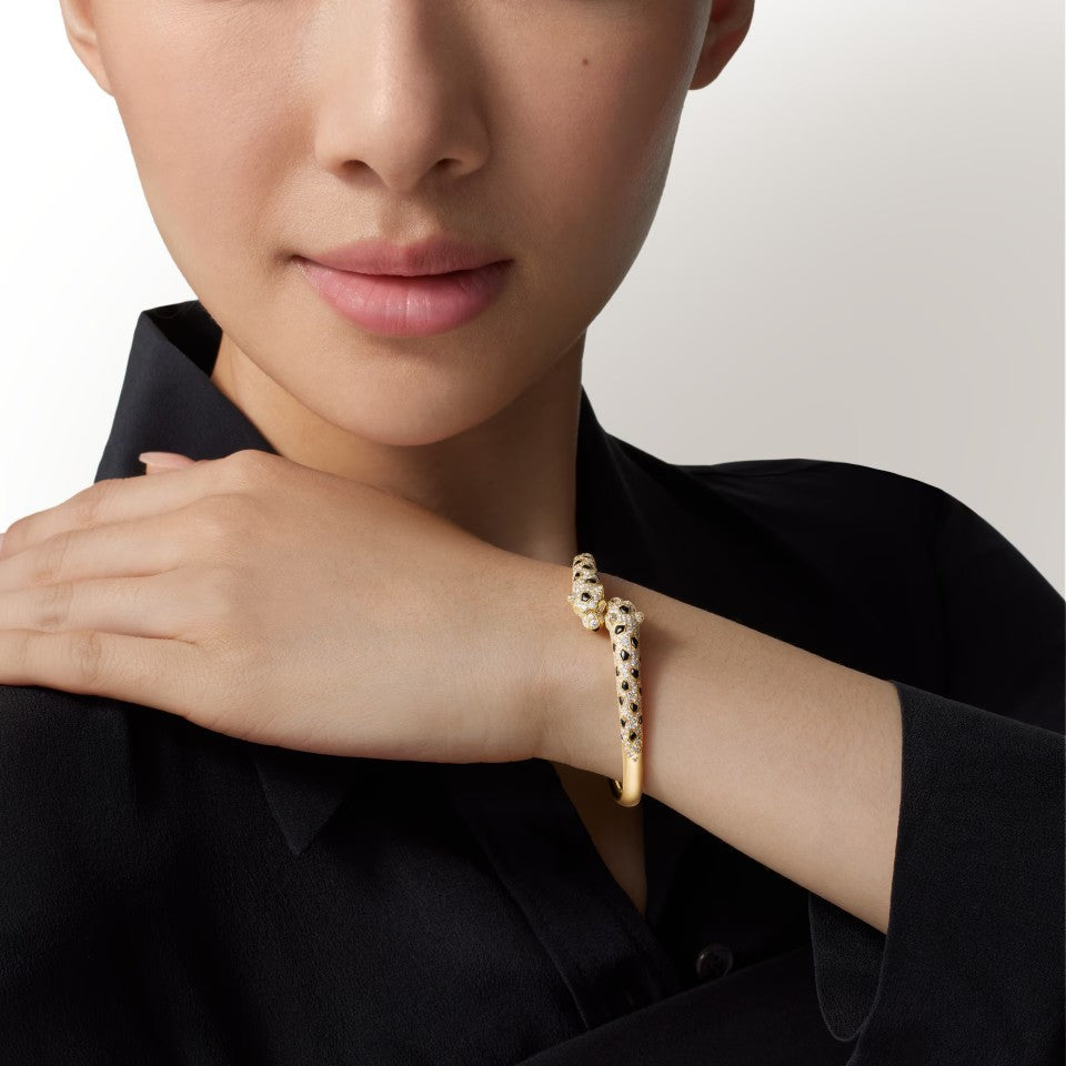 [ELAN LUXE]PANTHERE DOUBLE HEADED HALF DIAMOND OPEN BRACELET