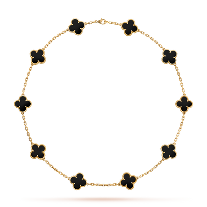 [ELAN LUXE]CLOVER 10 MOTIFS ONYX NECKLACE