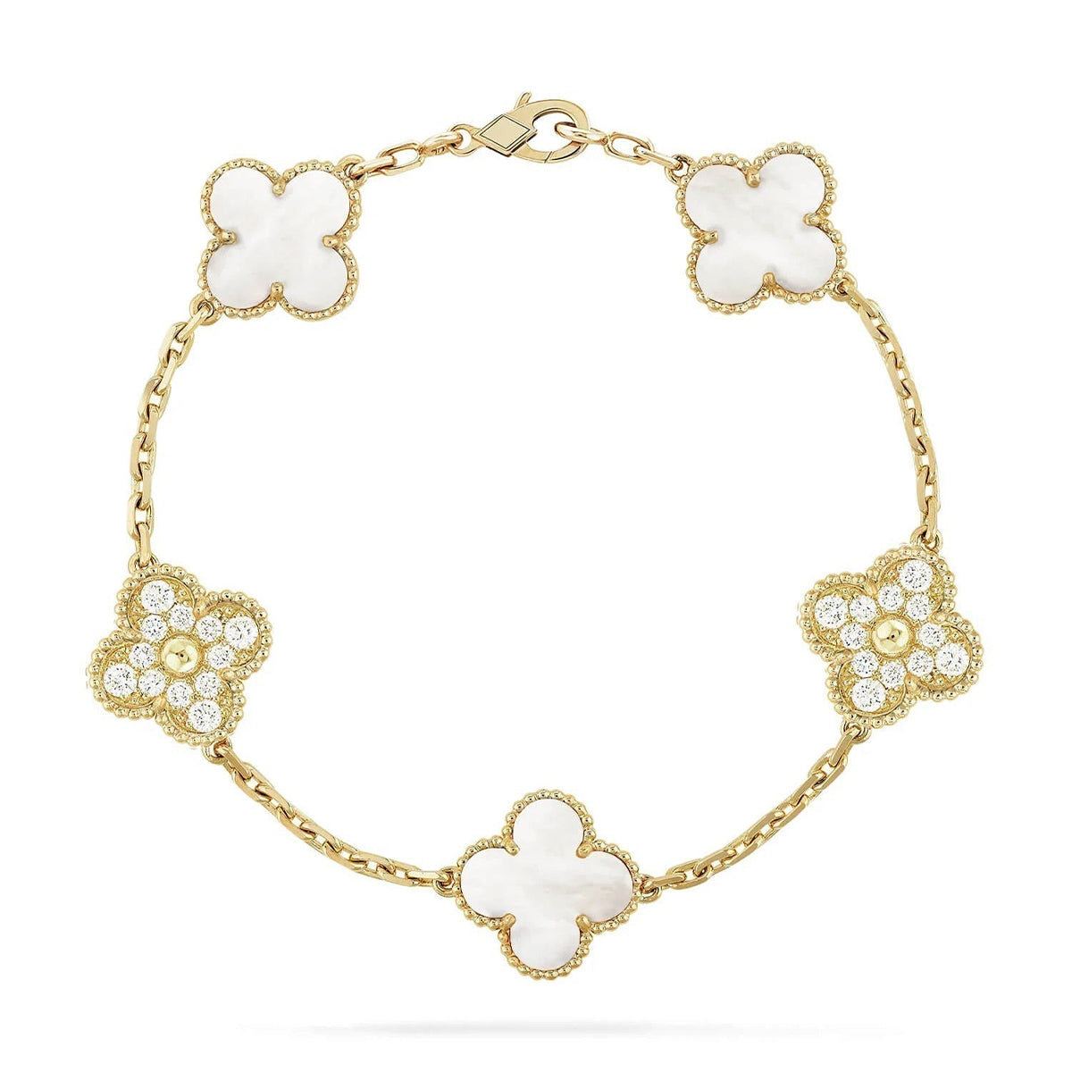 [ELAN LUXE]CLOVER WHITE PEARL MOP 5 MOTIF BRACELET COLLECTION