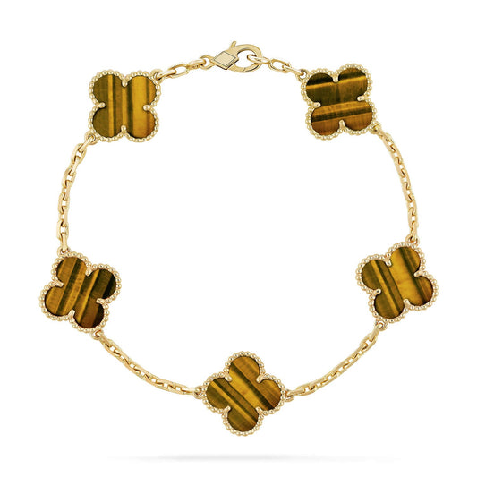 [ELAN LUXE] CLOVER 5 MOTIFS TIGER EYE BRACELET COLLECTION