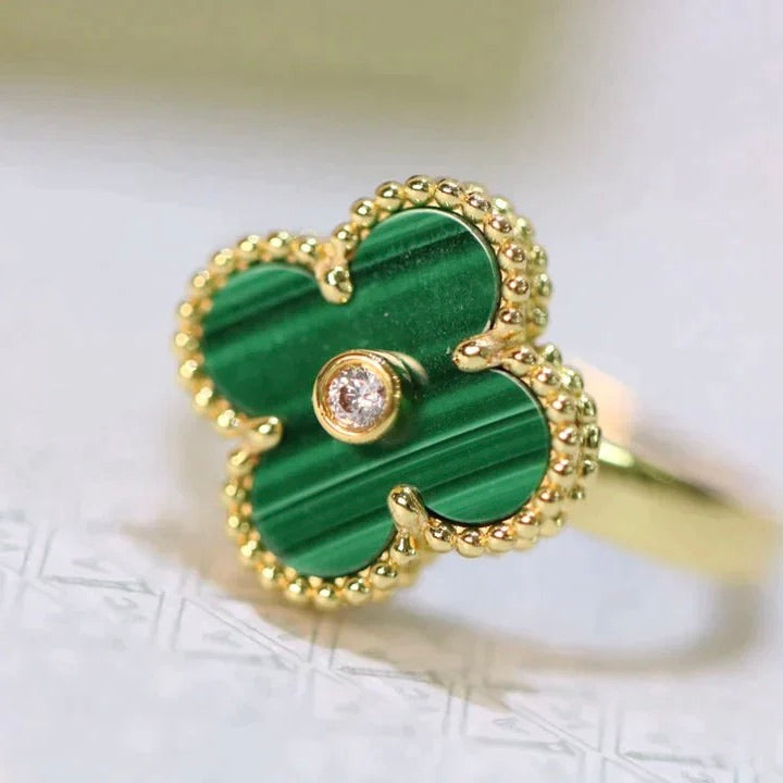 [ELAN LUXE]CLOVER MALACHITE RING GOLD DIAMOND
