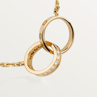 [ELAN LUXE]LOVE DOUBLE RING HALF DIAMOND NECKLACE