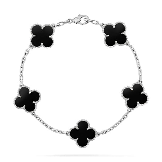 [ELAN LUXE]CLOVER 5 MOTIF ONYXS  BRACELET SILVER