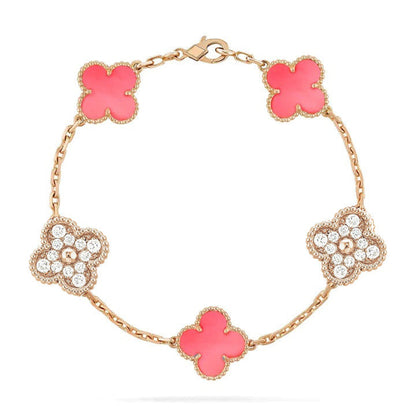 [ELAN LUXE]CLOVER 5 MOTIF DIAMOND PINK MOP PINK GOLD BRACELET