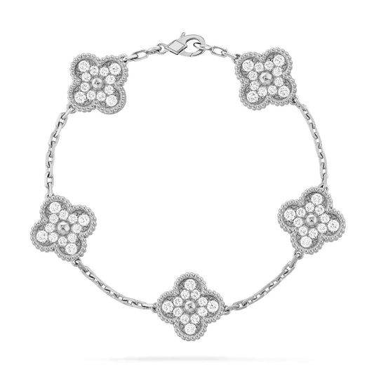 [ELAN LUXE]CLOVER 5 MOTIFS  DIAMOND BRACELET SILVER