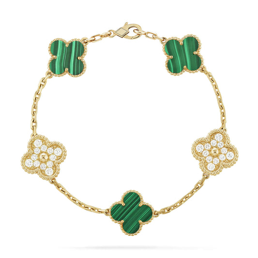 [ELAN LUXE]CLOVER  5 MOTIF MALACHITE DIAMOND BRACELET