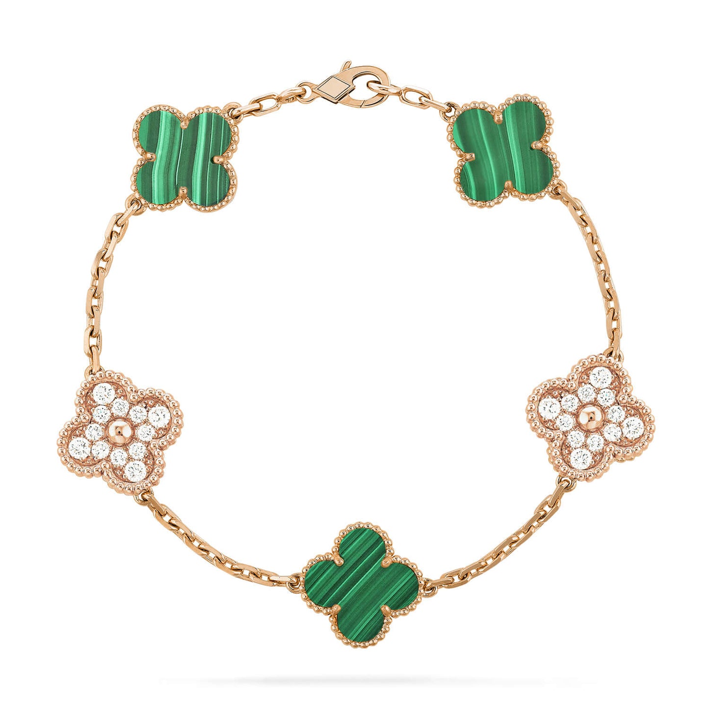 [ELAN LUXE]CLOVER  5 MOTIF MALACHITE DIAMOND BRACELET