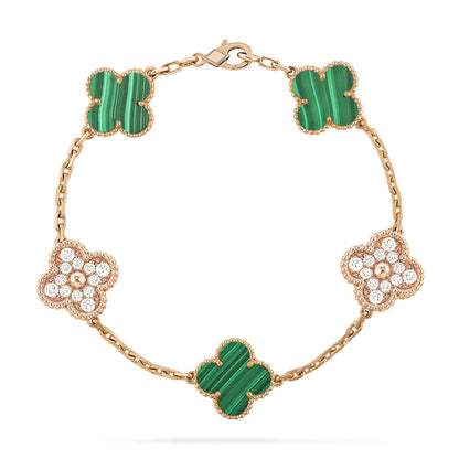 [ELAN LUXE]CLOVER  5 MOTIF MALACHITE DIAMOND BRACELET