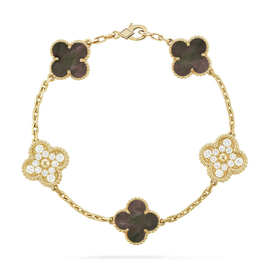 [ELAN LUXE]CLOVER 5 MOTIF GRAY MOP DIAMOND BRACELET