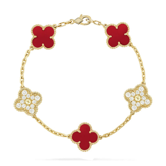 [ELAN LUXE]CLOVER 5 MOTIFS CARNELIAN DIAMOND BRACELET