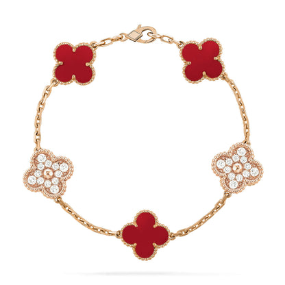 [ELAN LUXE]CLOVER 5 MOTIFS CARNELIAN DIAMOND BRACELET