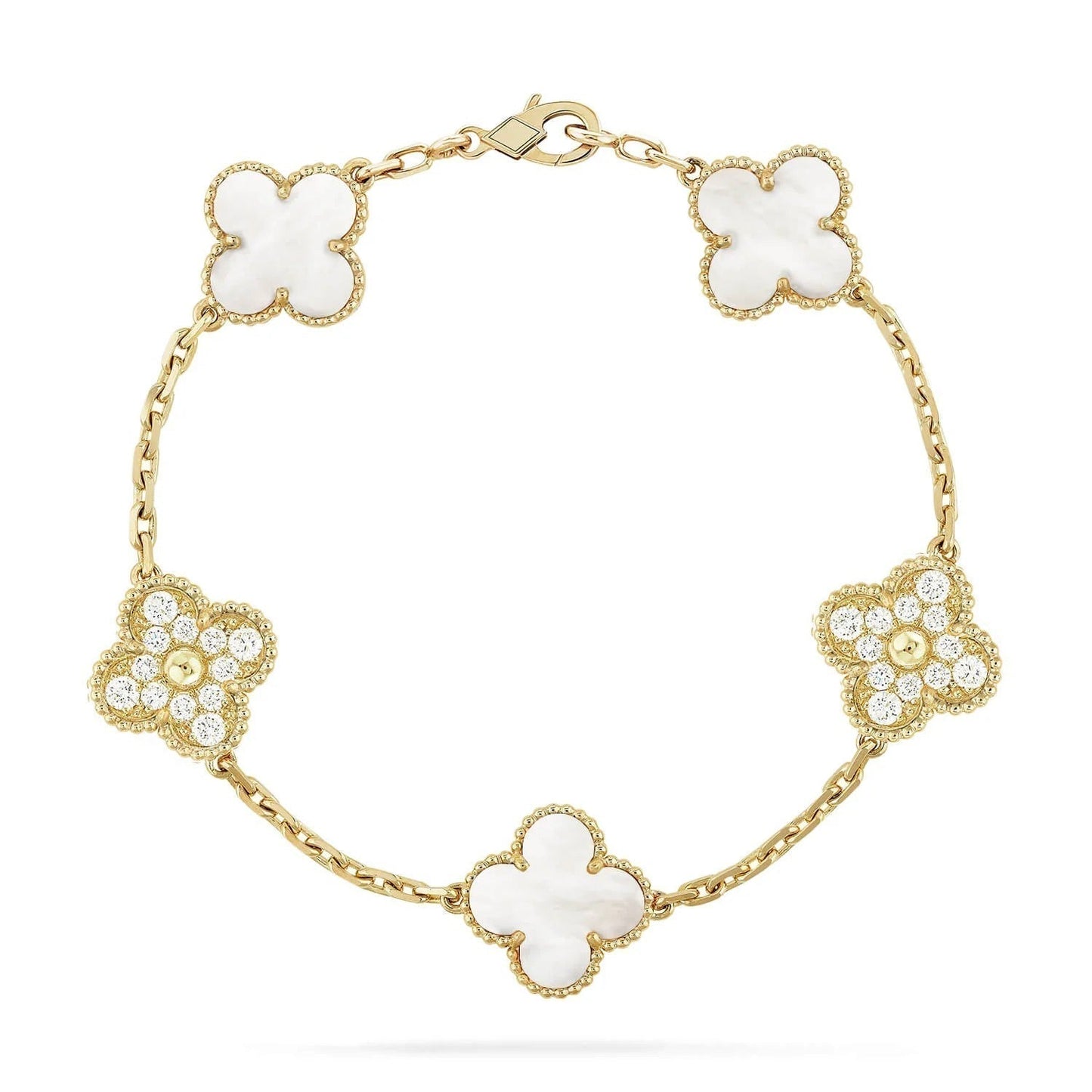 [ELAN LUXE]CLOVER BRACELET 5 MOTIF WHITE MOP DIAMOND
