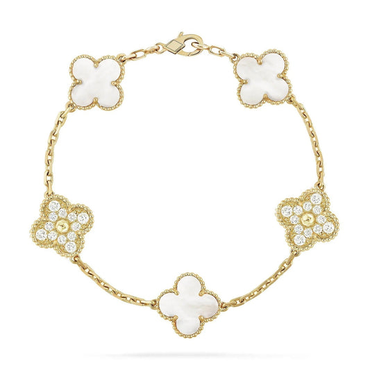 [ELAN LUXE]CLOVER BRACELET 5 MOTIF WHITE MOP DIAMOND