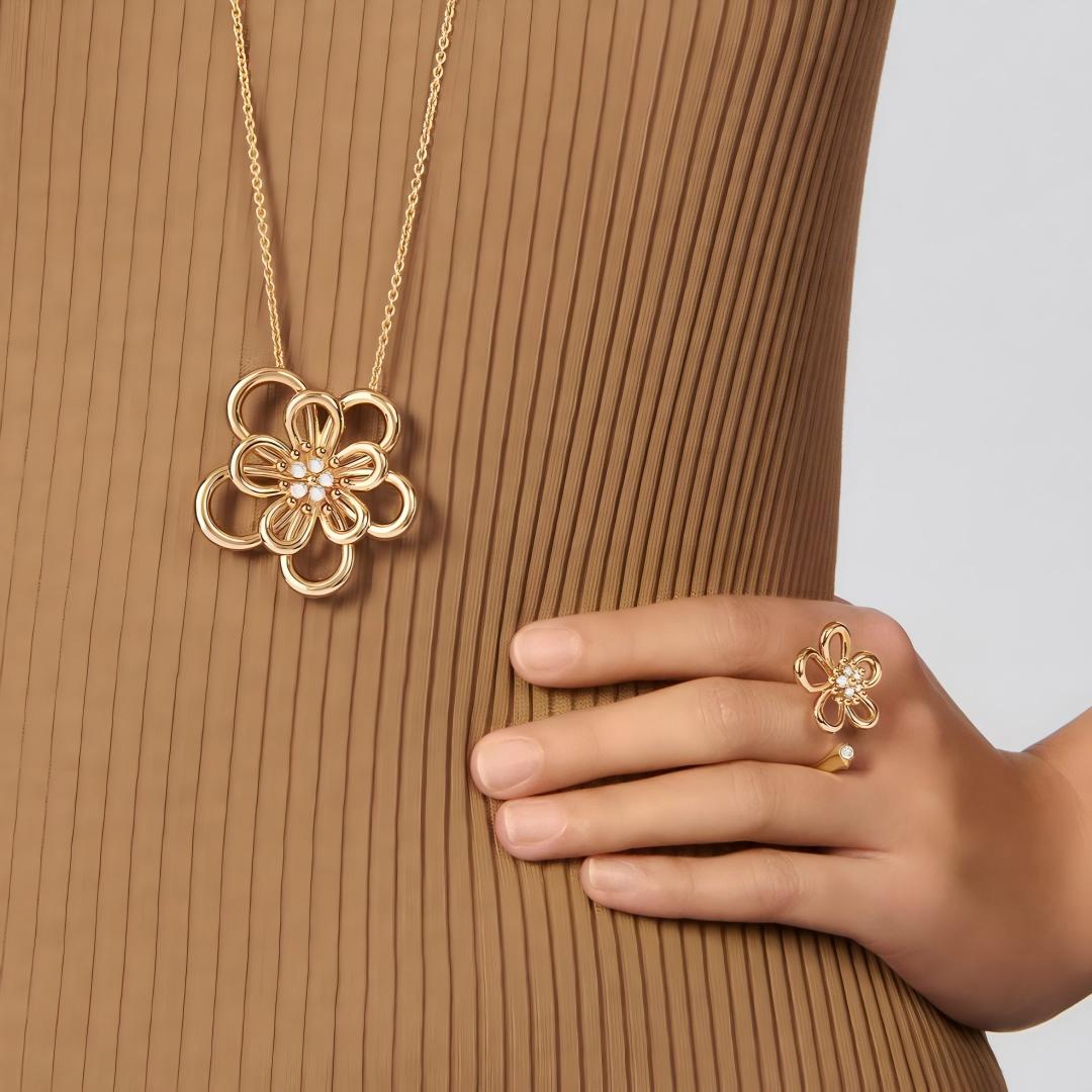 [ELAN LUXE]  FLOWERLACE OPEN RING 5 DIAMONDS