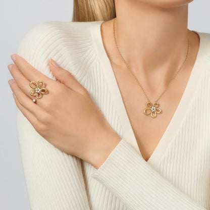 [ELAN LUXE]  FLOWERLACE OPEN RING 5 DIAMONDS