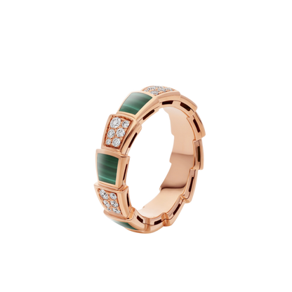 [ELAN LUXE]SERPENTI RING PINK GOLD MALACHITE DIAMOND PAVED 4MM