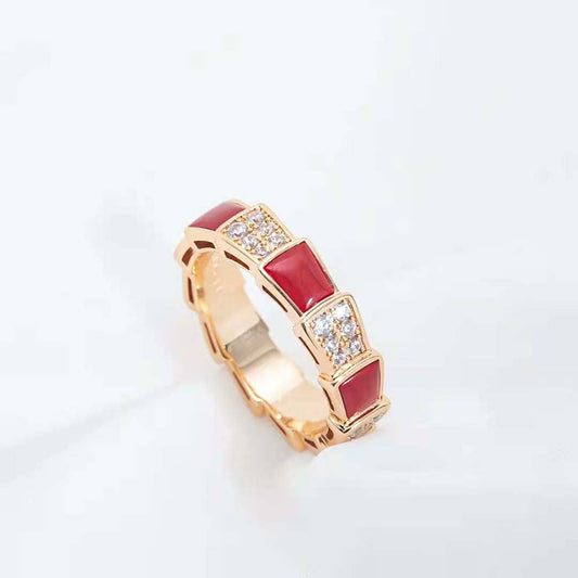[ELAN LUXE]SERPENTI RING PINK GOLD CARNELIAN DIAMOND PAVED 4MM