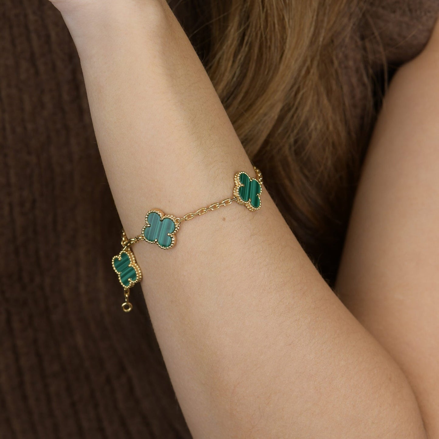 [ELAN LUXE]CLOVER 5 MOTIFS MALACHITE BRACELET
