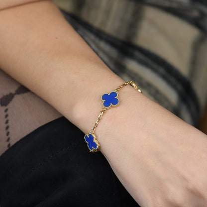 [ELAN LUXE]CLOVER 5 MOTIFS BLUE AGATE BRACELET