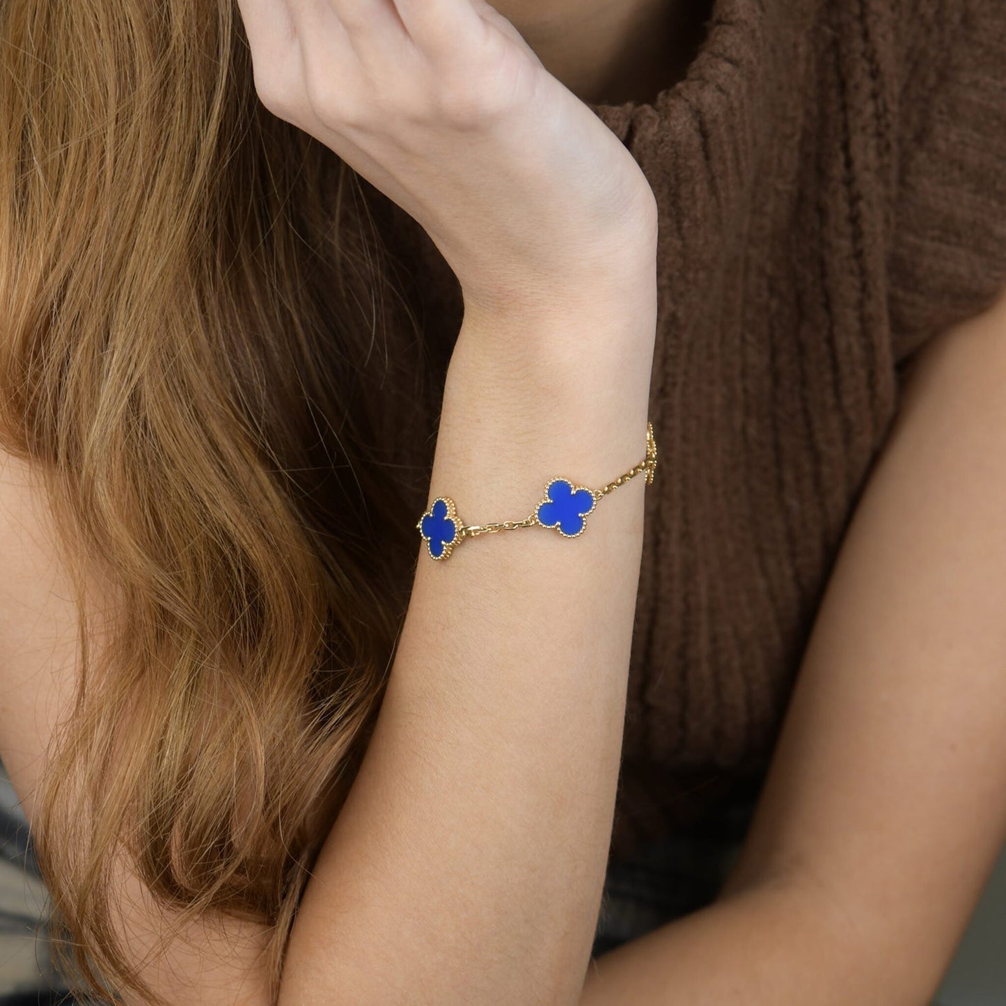 [ELAN LUXE]CLOVER 5 MOTIFS BLUE AGATE BRACELET