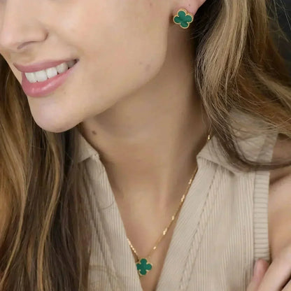 [ELAN LUXE]CLOVER MINI 9.5MM MALACHITE  EARRINGS