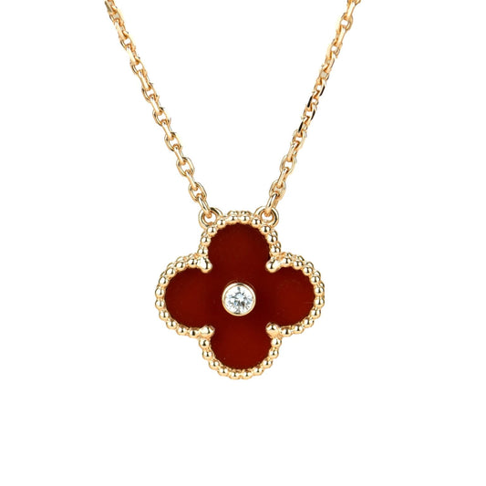 [ELAN LUXE]CLOVER 15MM DIAMOND CARNELIAN NECKLACE