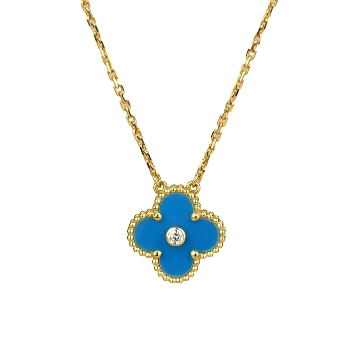 [ELAN LUXE]CLOVER 15MM DIAMOND AND BLUE AGATE NECKLACE
