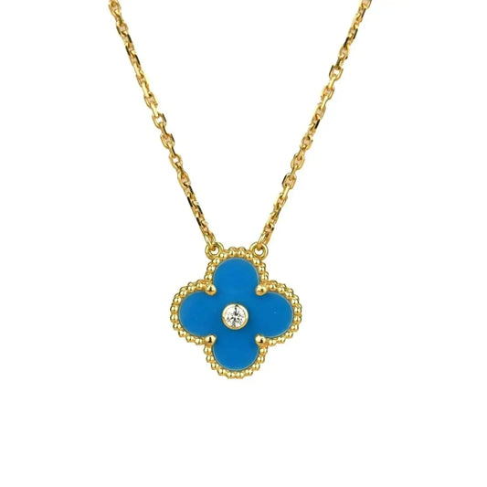 [ELAN LUXE]CLOVER 15MM DIAMOND AND BLUE AGATE NECKLACE