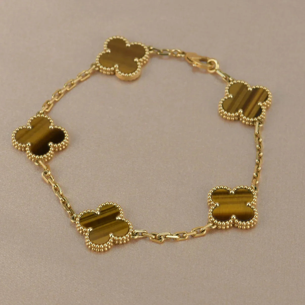 [ELAN LUXE] CLOVER 5 MOTIFS TIGER EYE BRACELET COLLECTION