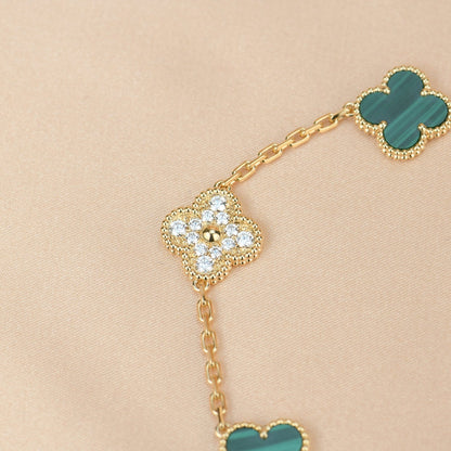 [ELAN LUXE]CLOVER  5 MOTIF MALACHITE DIAMOND BRACELET