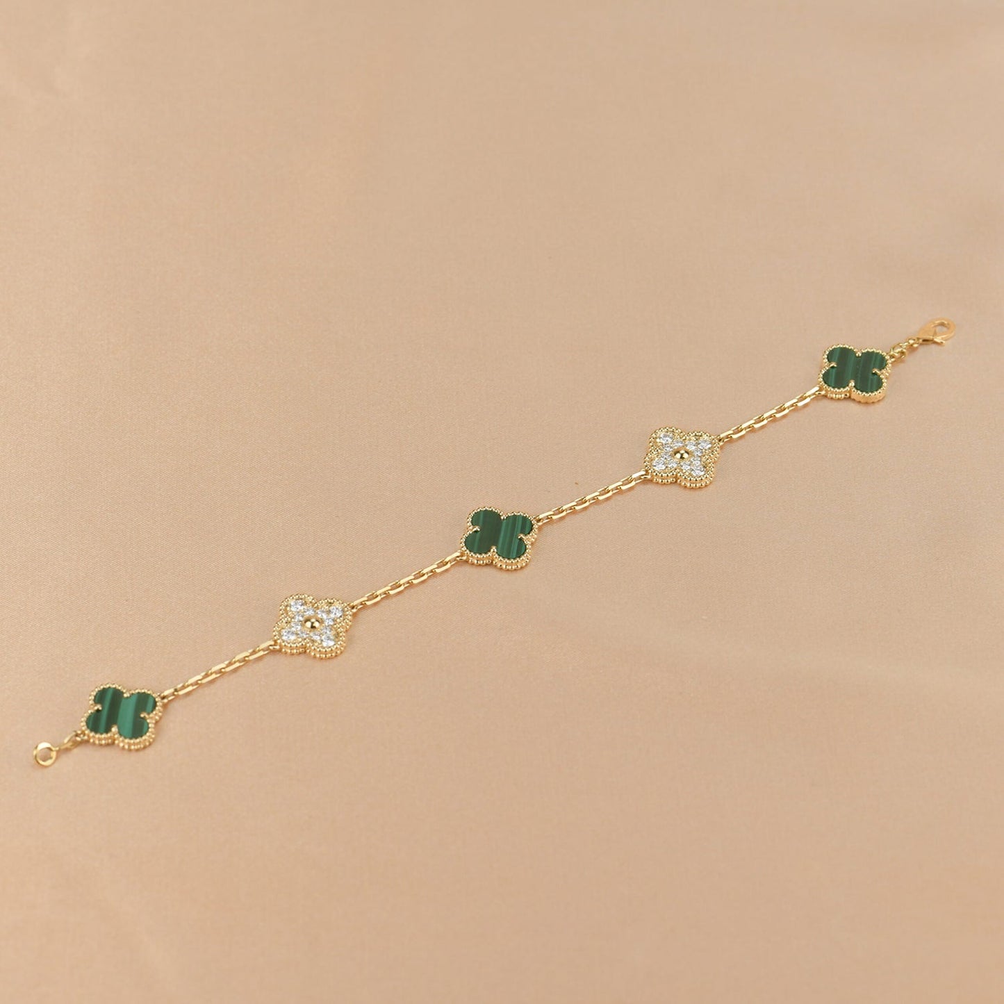 [ELAN LUXE]CLOVER  5 MOTIF MALACHITE DIAMOND BRACELET